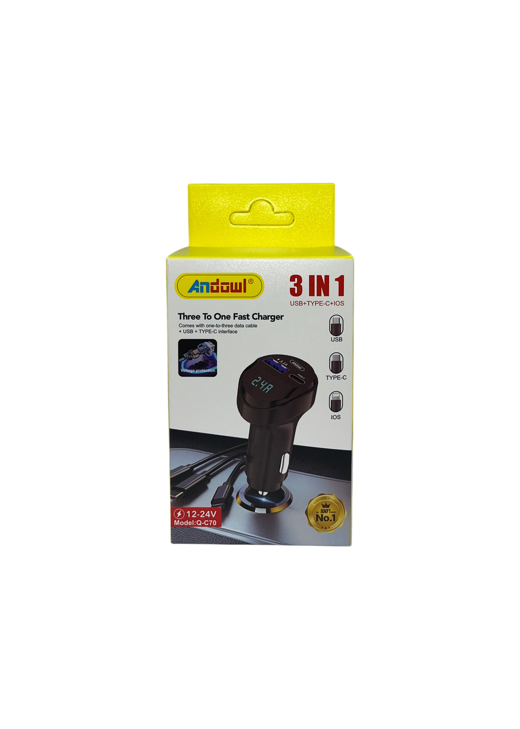 Auto punjač C70 sa kablom za brzo punjenje (USB + Type-C + iOS)