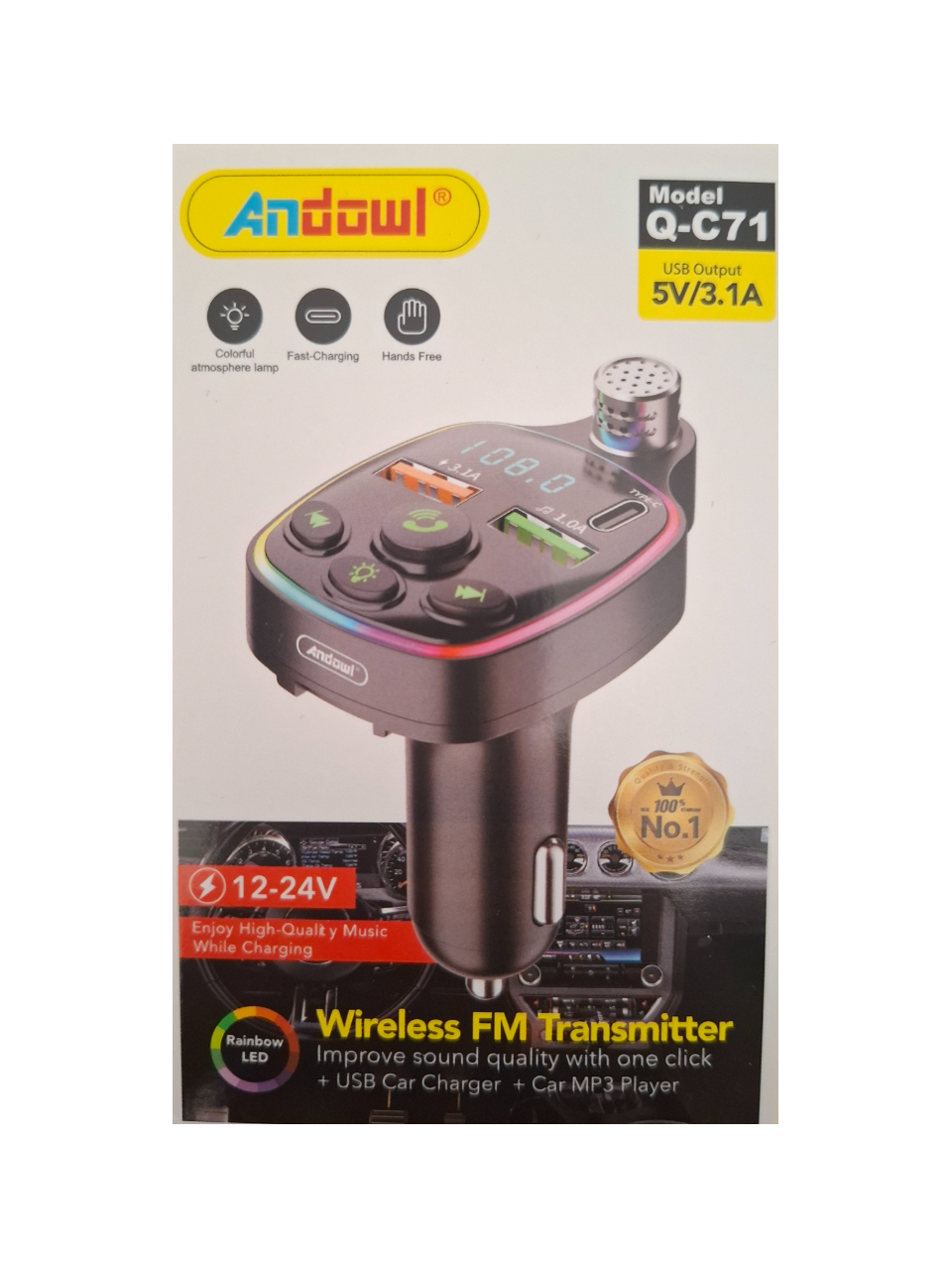 Bežični FM transmiter i auto punjač QC71 sa Bluetooth funkcijom