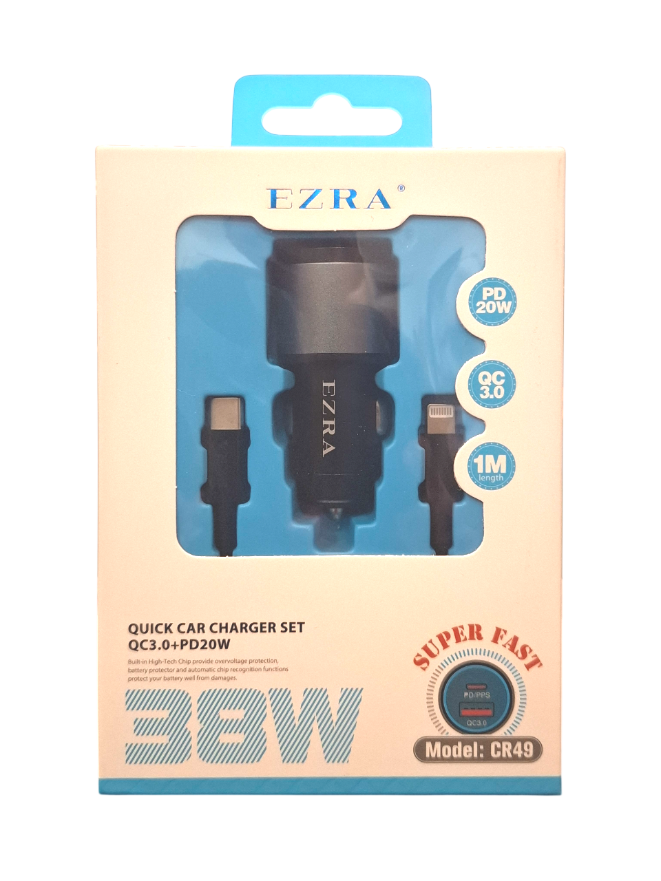 Auto punjač CR49 sa USB-C na Lightning kablom