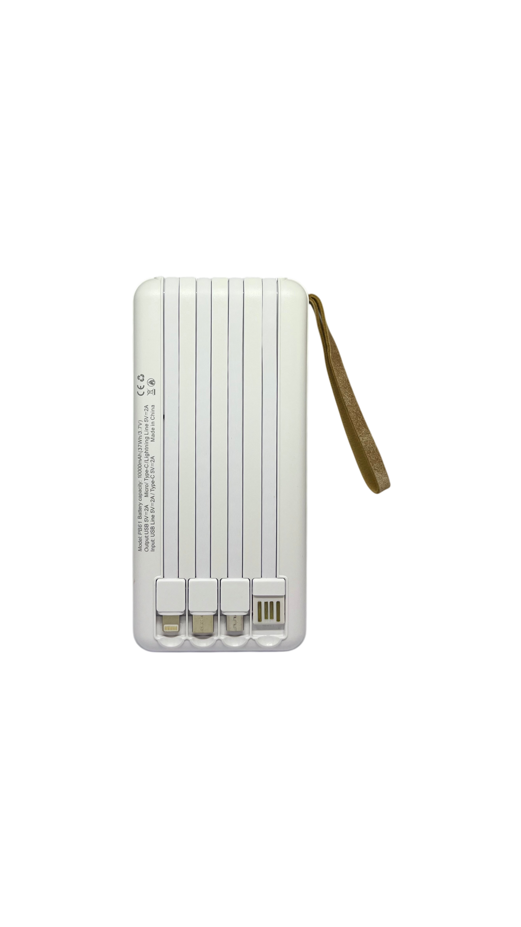 Prenosni punjač (Power Bank) sa kablovima PB61 10000 mAh bijeli