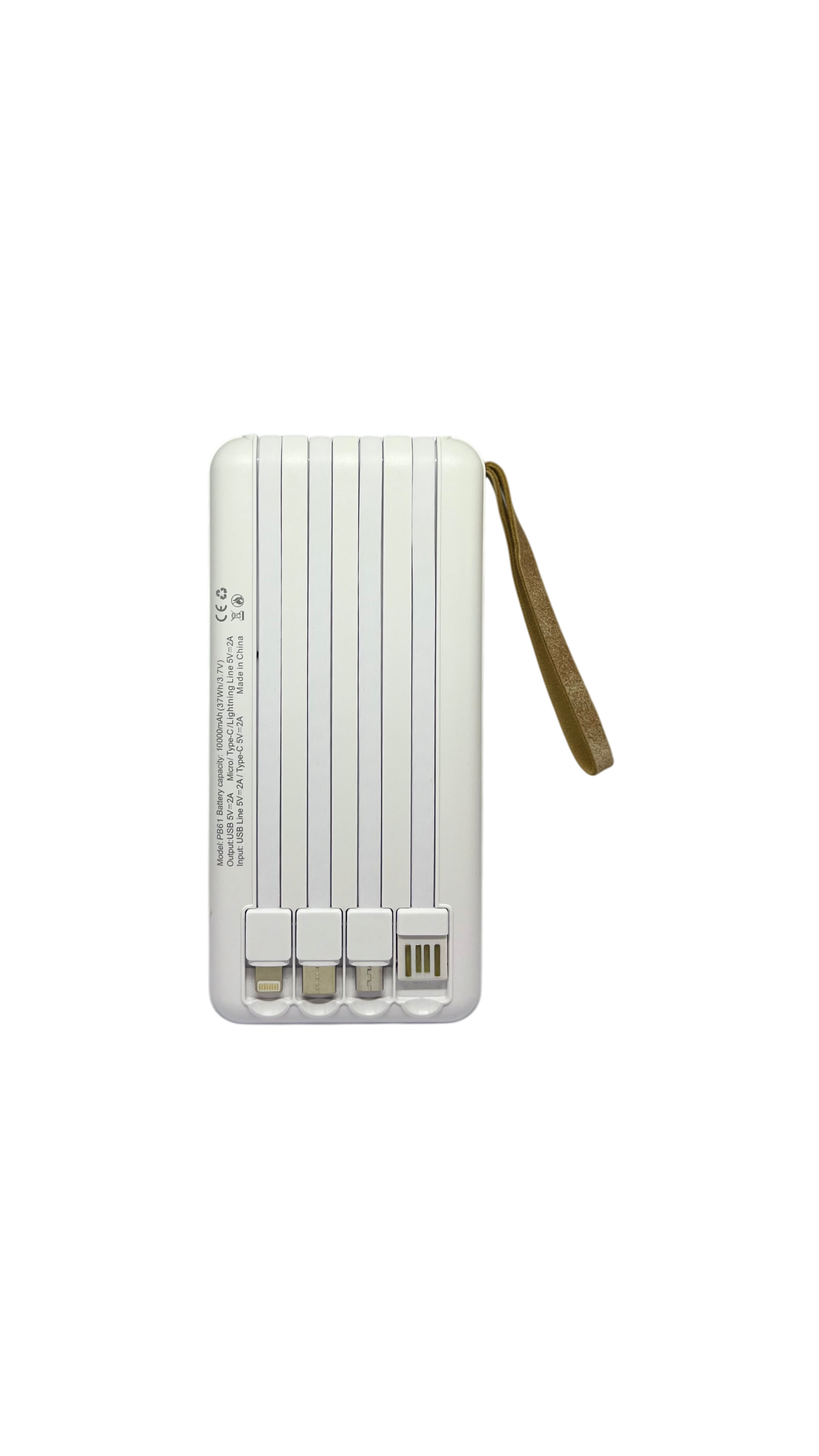 Prenosni punjač (Power Bank) sa kablovima PB61 10000 mAh bijeli