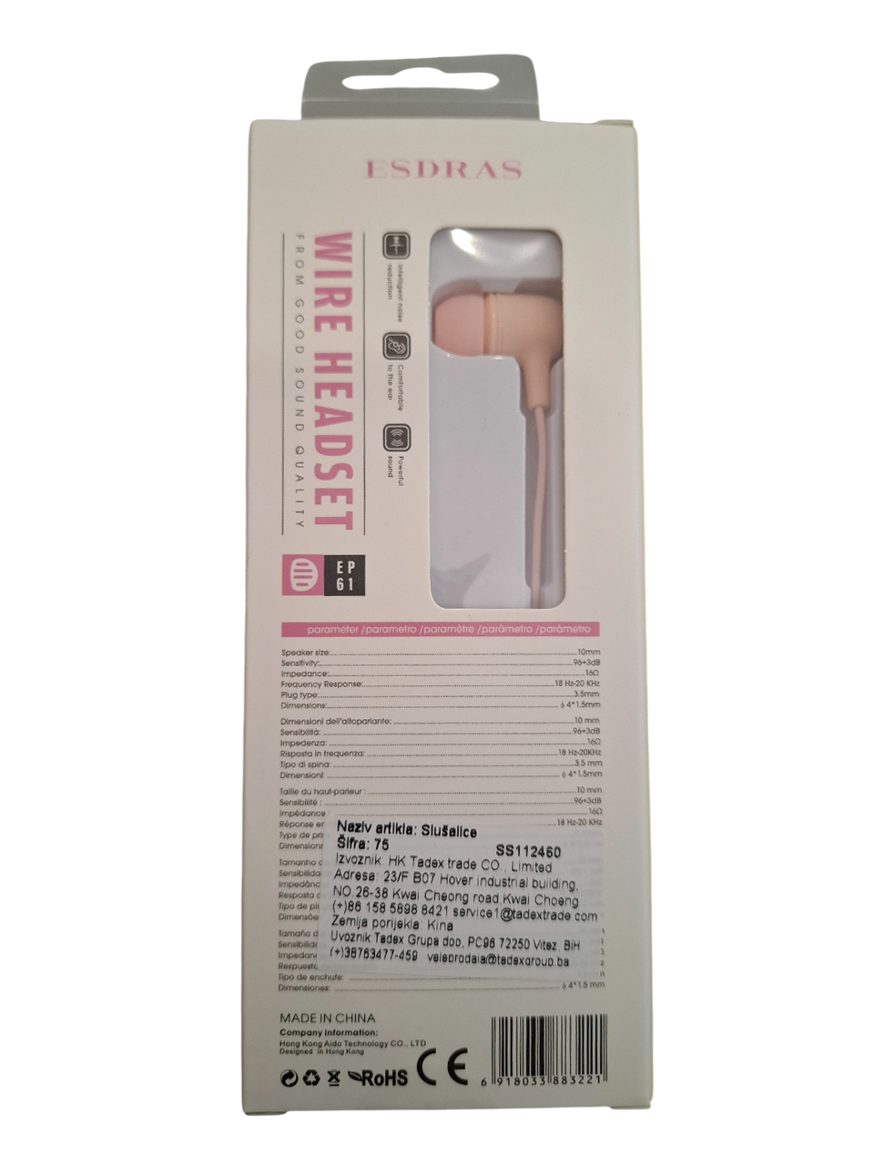 In-Ear slušalice EP61 - roze