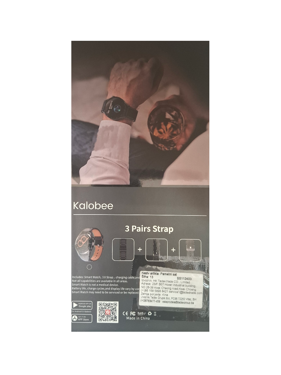 Pametni sat Kalobee GT3 sa tri zamjenjive narukvice - muški, crni