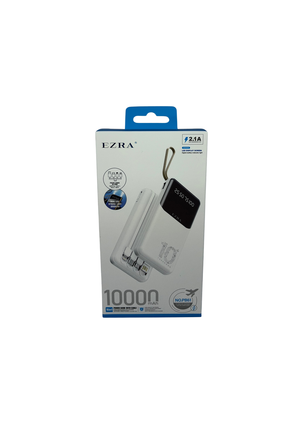 Prenosni punjač (Power Bank) sa kablovima PB61 10000 mAh bijeli