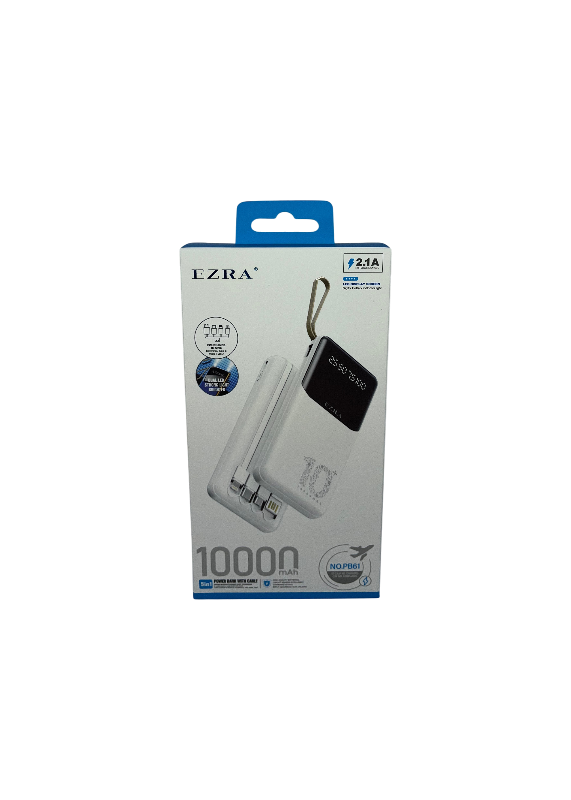 Prenosni punjač (Power Bank) sa kablovima PB61 10000 mAh bijeli