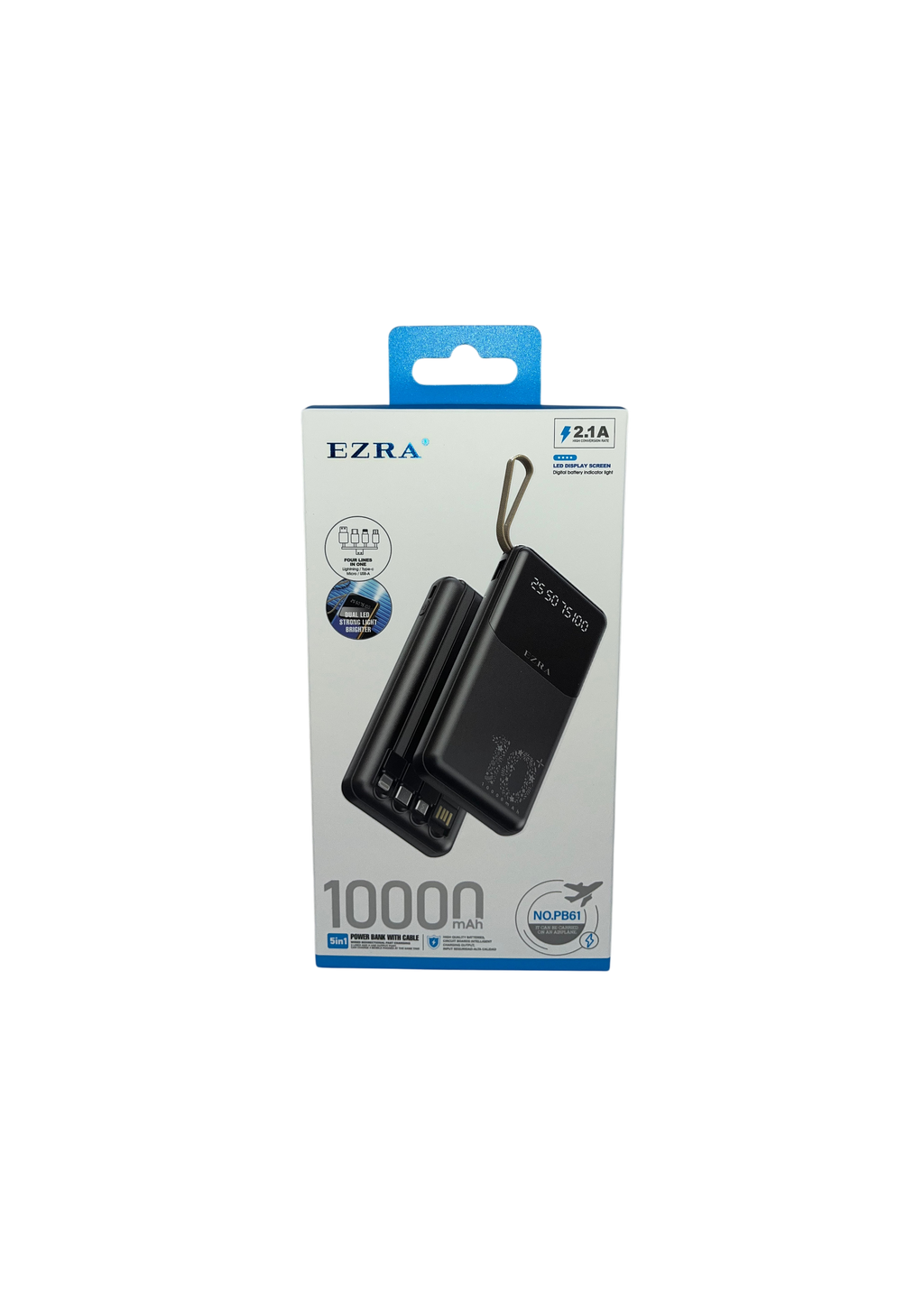 Prenosni punjač (Power Bank) sa kablovima PB61 10000 mAh crni