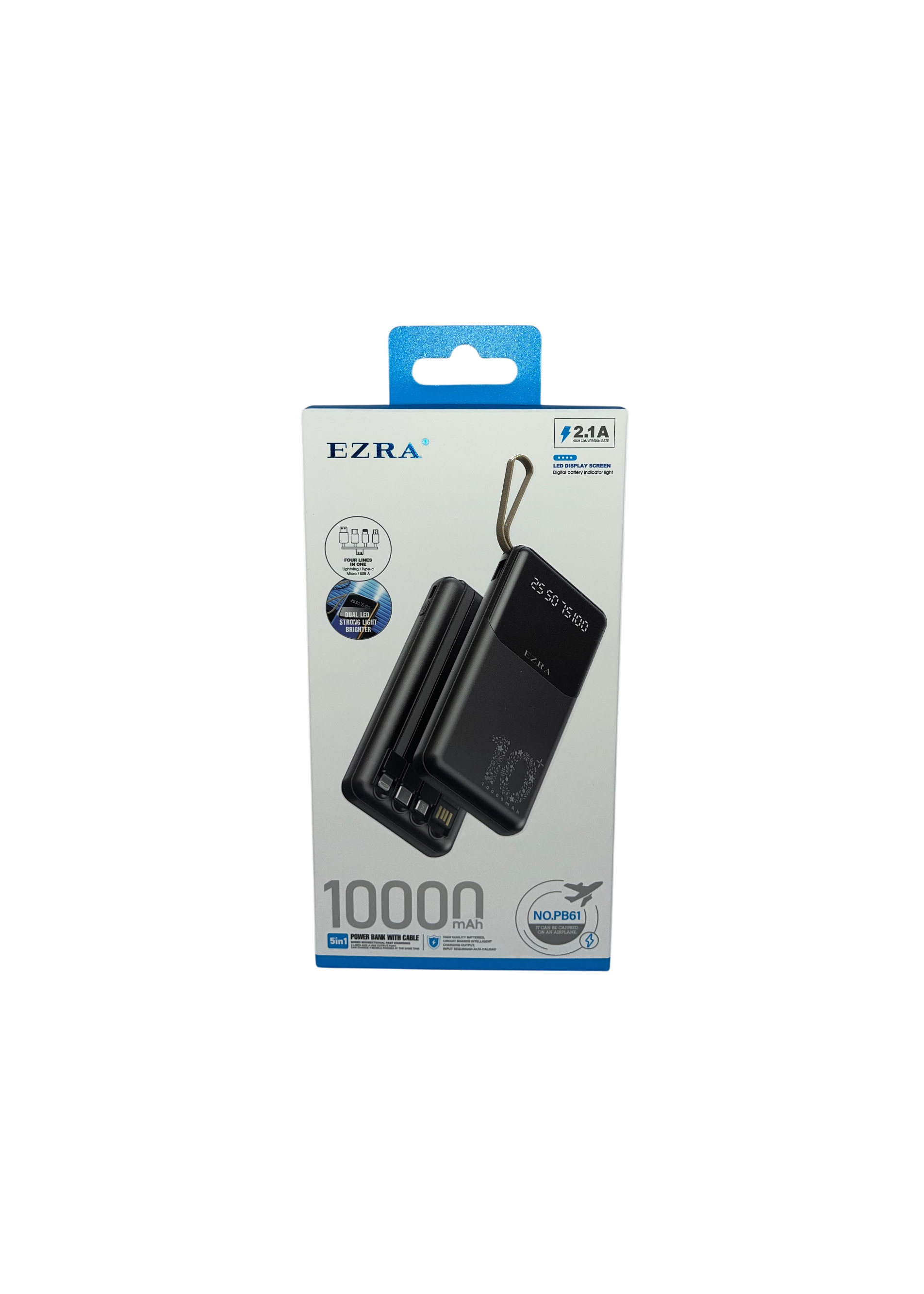 Prenosni punjač (Power Bank) sa kablovima PB61 10000 mAh crni
